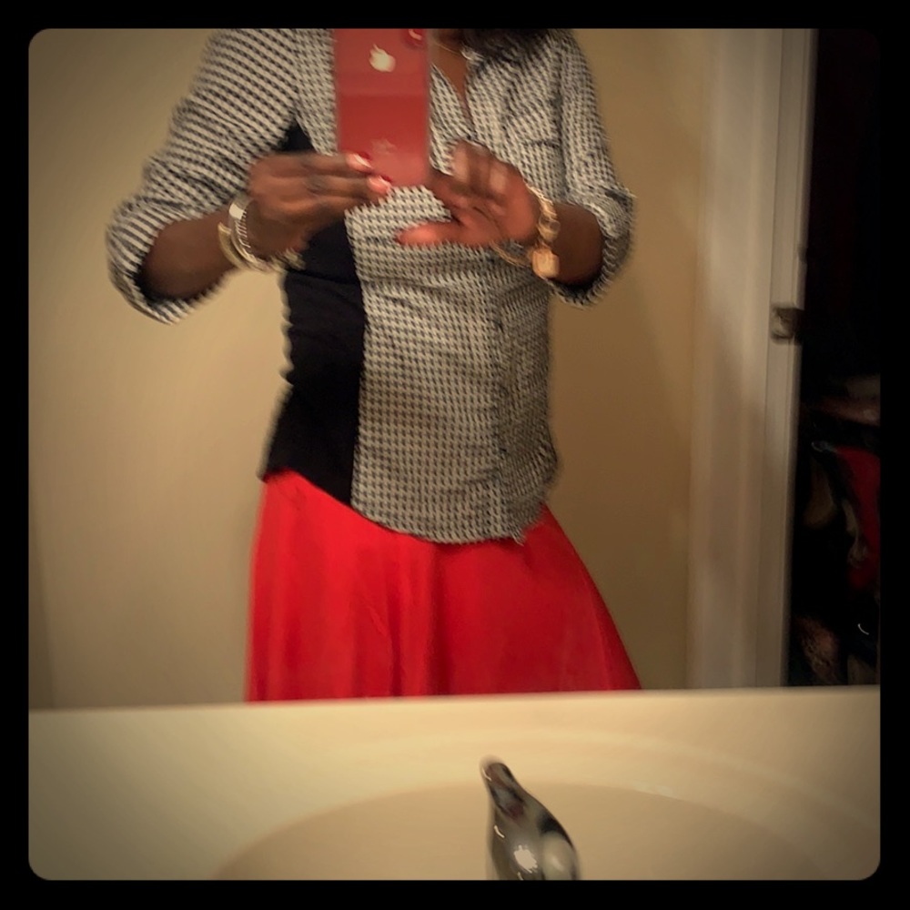 Bundle black and white shirts with red skirt